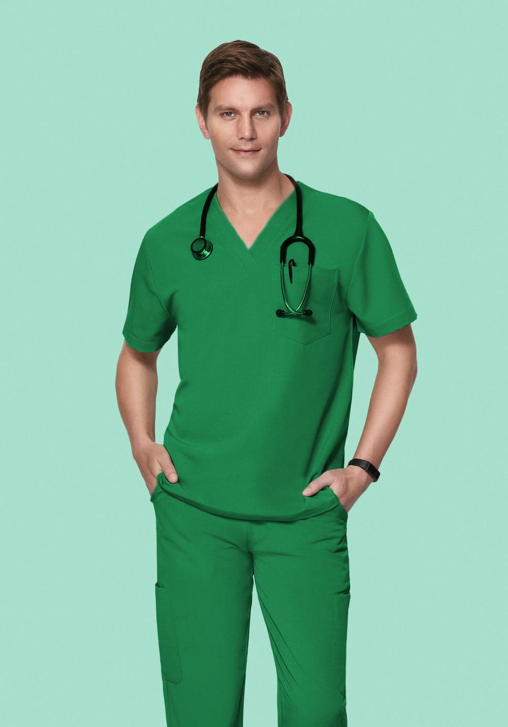 2 Cepli Scrub Üst — Zümrüt Yeşili