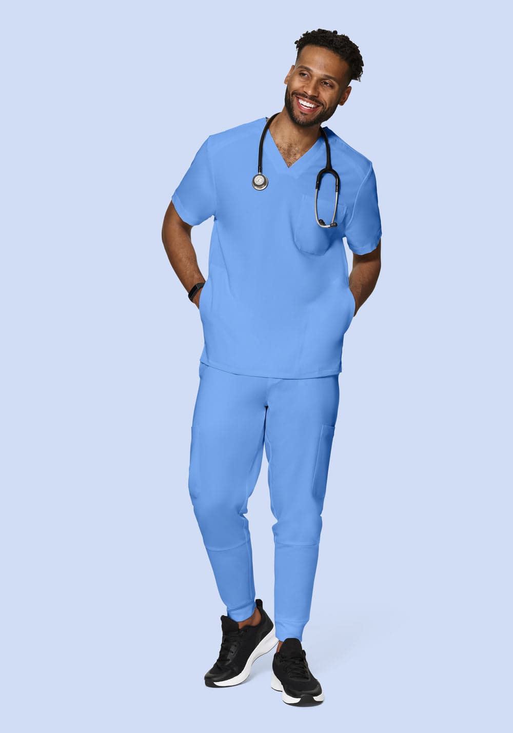 3 Cepli Scrub Üst — Buz Mavisi