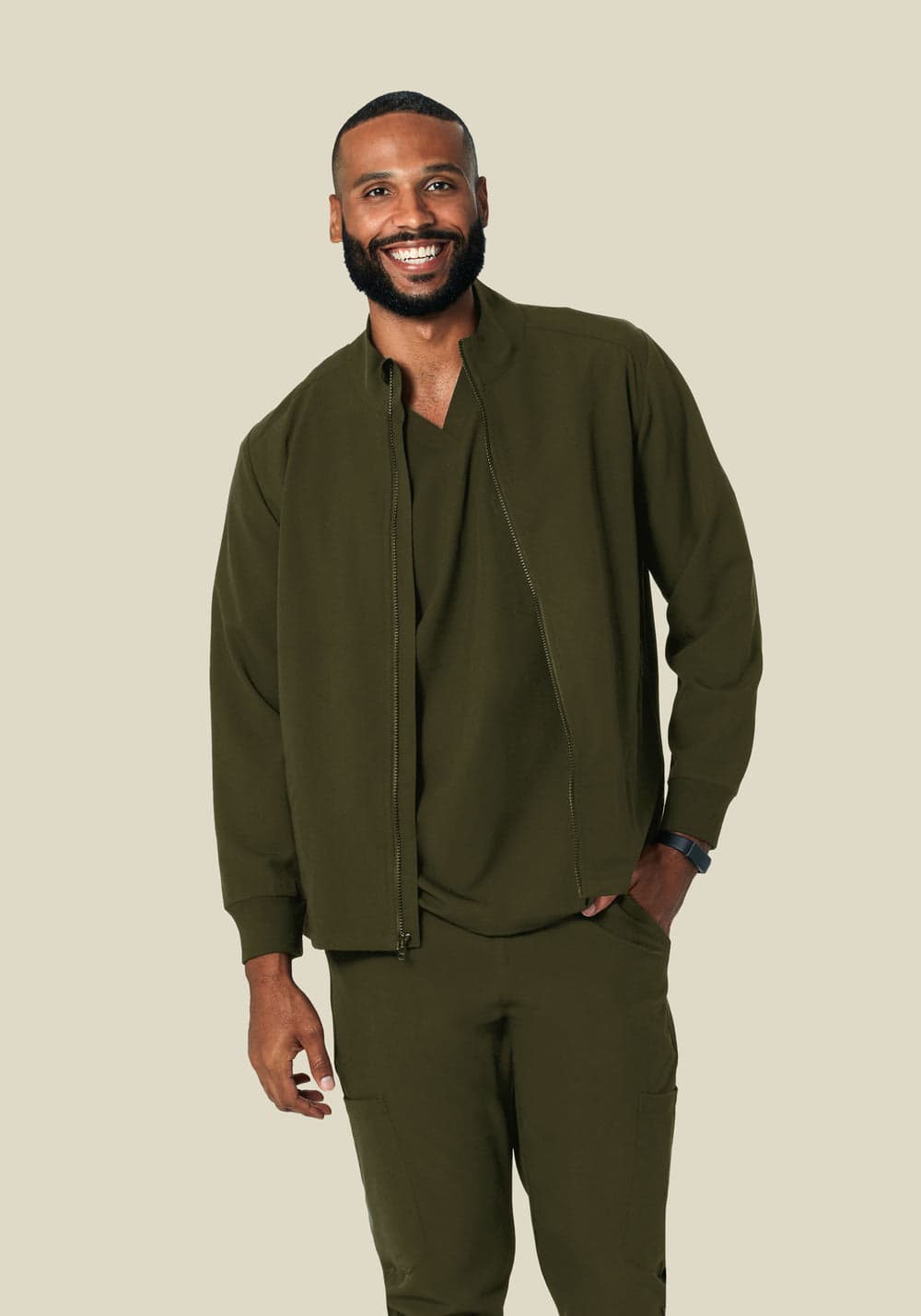 Erkek Modern Scrub Ceket — Zeytin Yeşili
