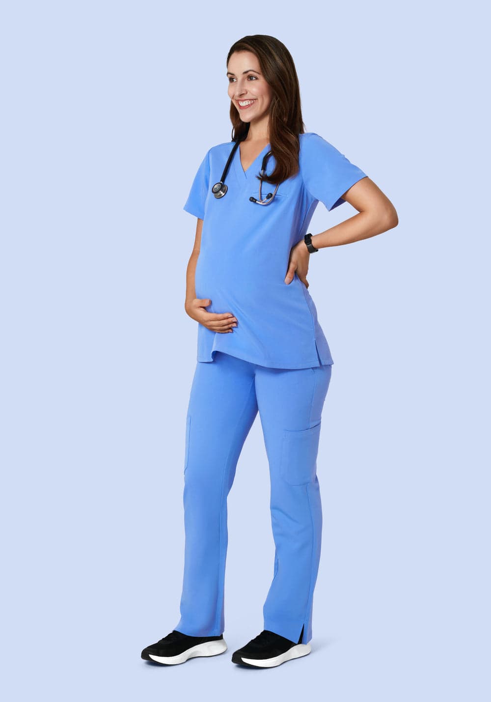 Hamile Kargo Scrub Pantolon — Buz Mavisi
