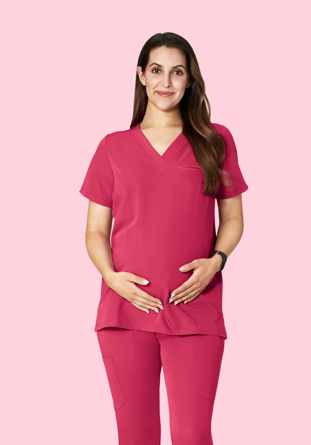 Hamile Tek Cepli Scrub Üst — Koyu Macenta