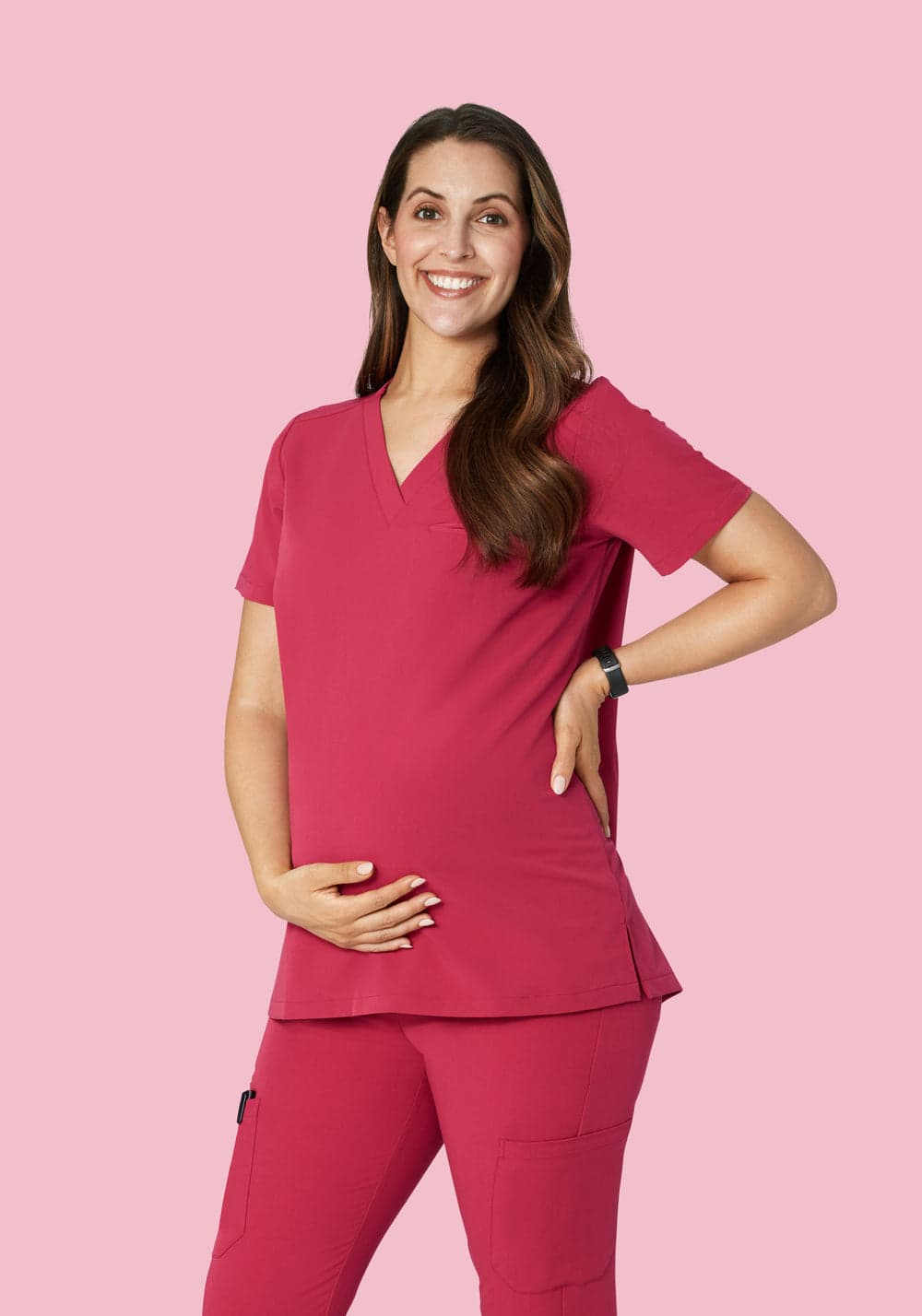 Hamile Tek Cepli Scrub Üst — Koyu Gül