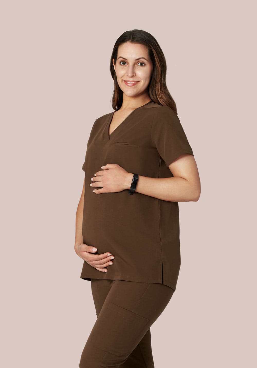 Hamile Tek Cepli Scrub Üst — Çikolata Kahve