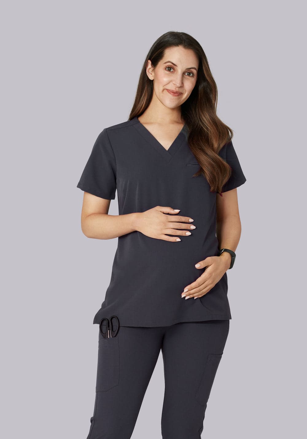 Hamile Tek Cepli Scrub Üst — Kurşun Grisi
