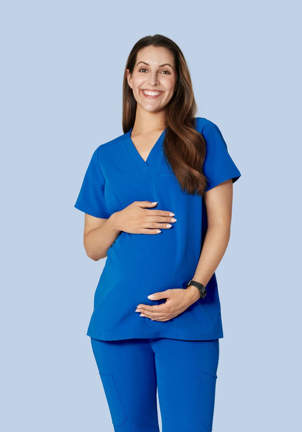 Hamile Tek Cepli Scrub Üst — Saks Mavisi