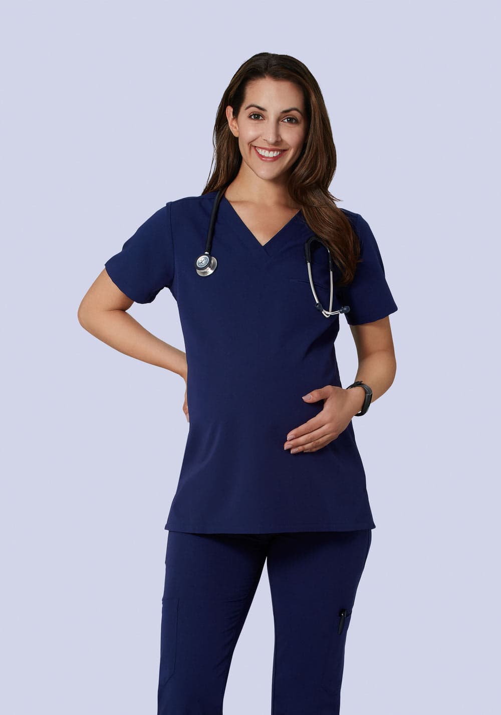 Hamile Tek Cepli Scrub Üst — Lacivert