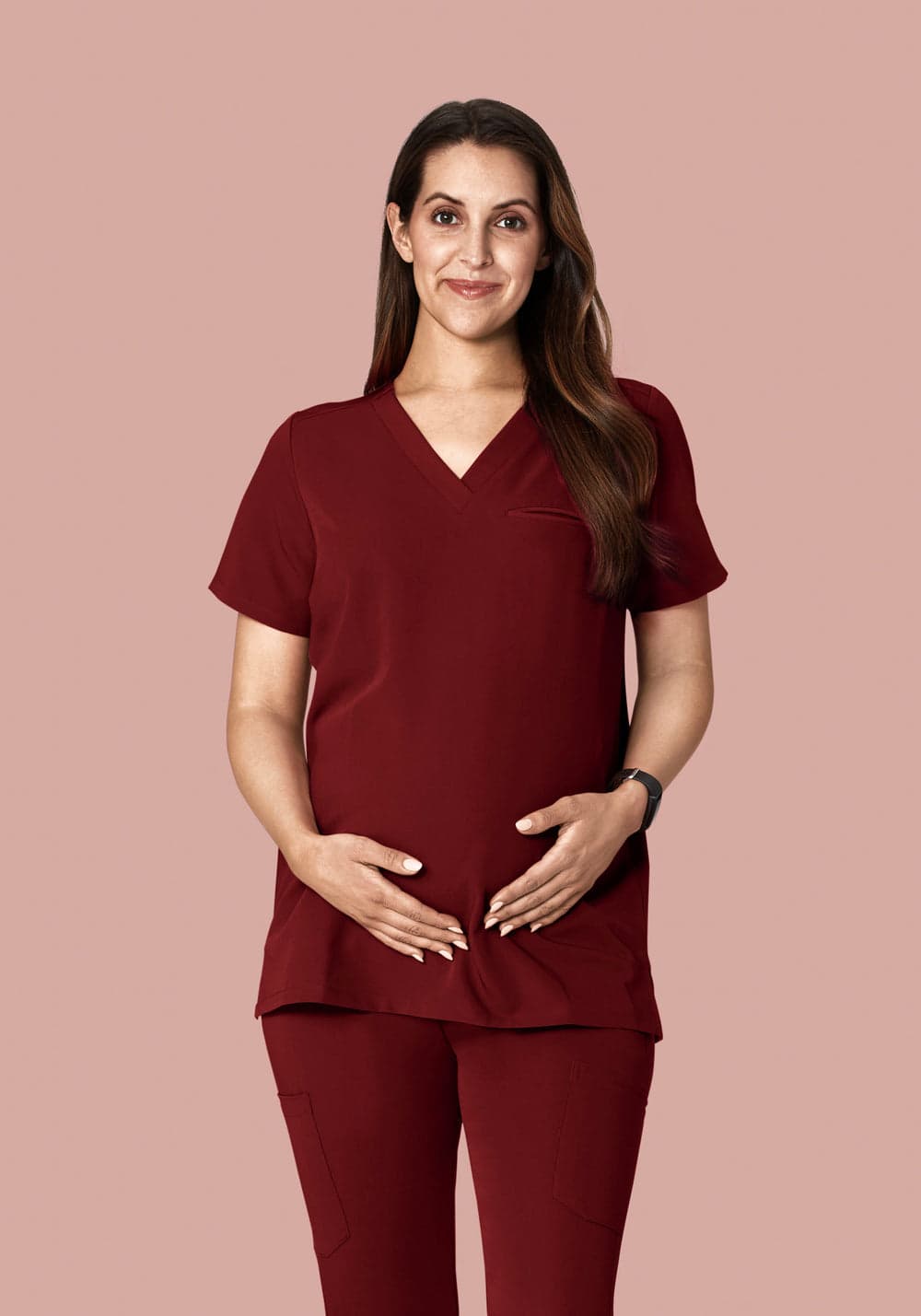 Hamile Tek Cepli Scrub Üst — Tuğla Kırmızısı