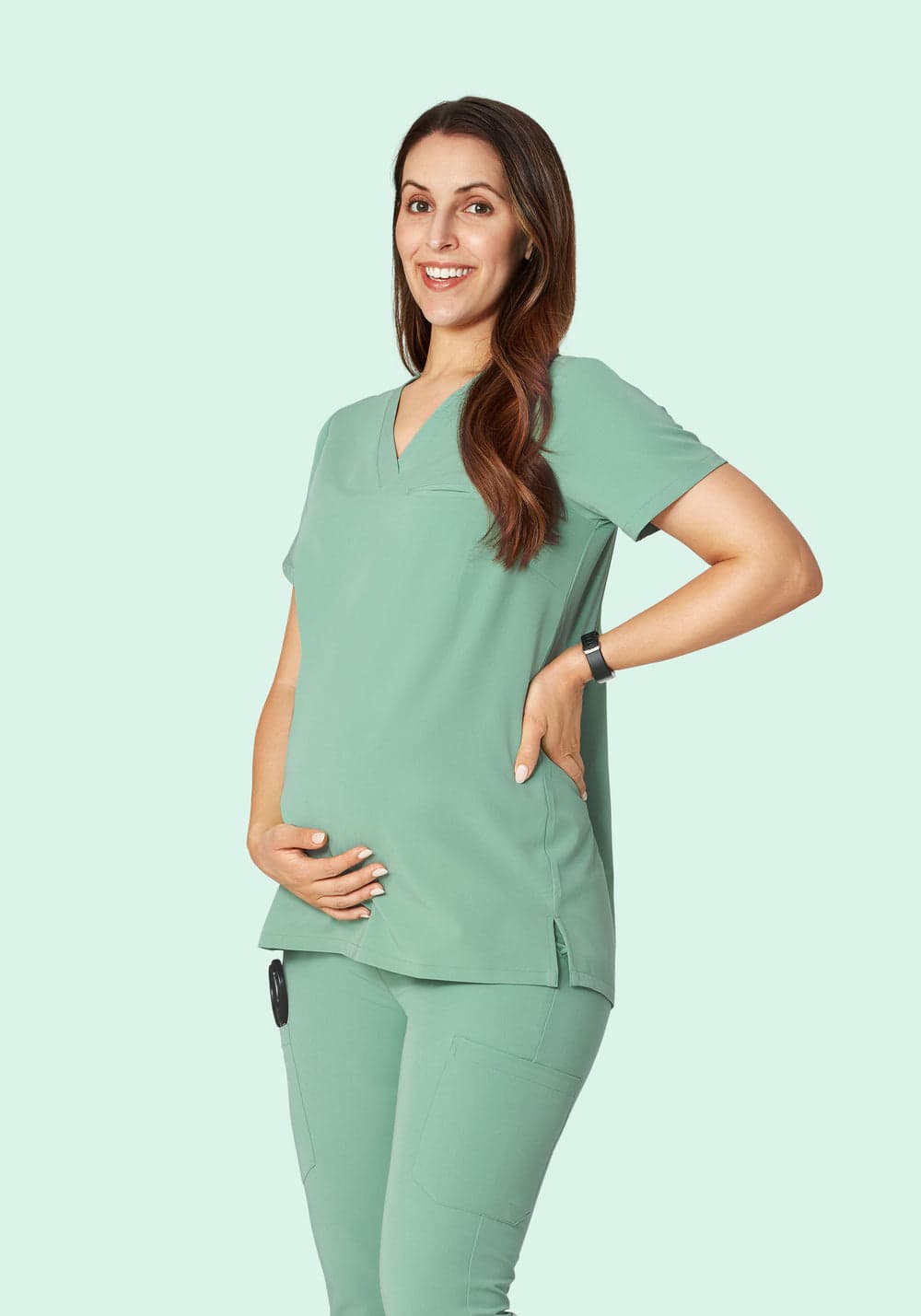 Hamile Tek Cepli Scrub Üst — Yeşim