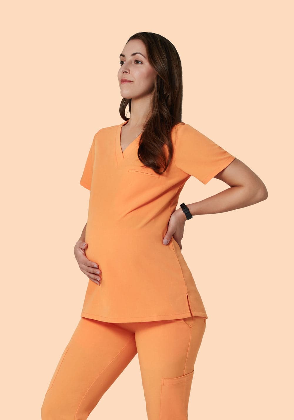 Hamile Tek Cepli Scrub Üst — Kavun