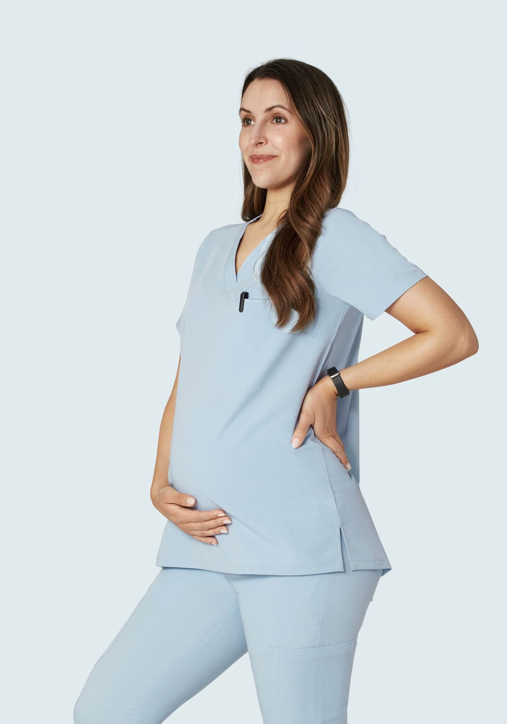Hamile Tek Cepli Scrub Üst — Pudra Mavisi