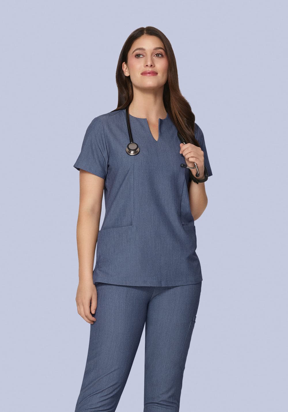 5 Cepli Çentik Yaka Scrub Üst — Kırçıllı Denim