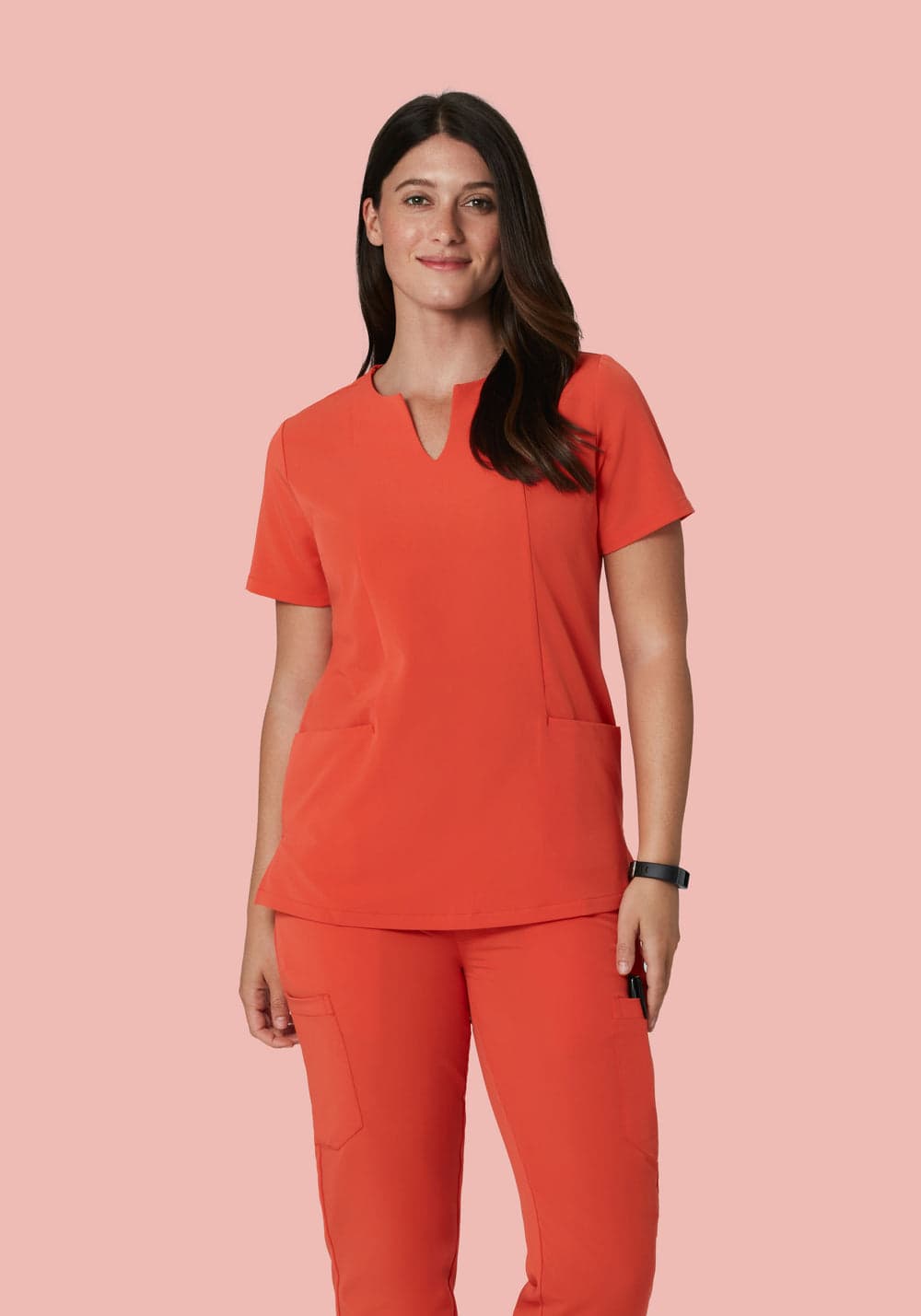 5 Cepli Çentik Yaka Scrub Üst — Kiremit