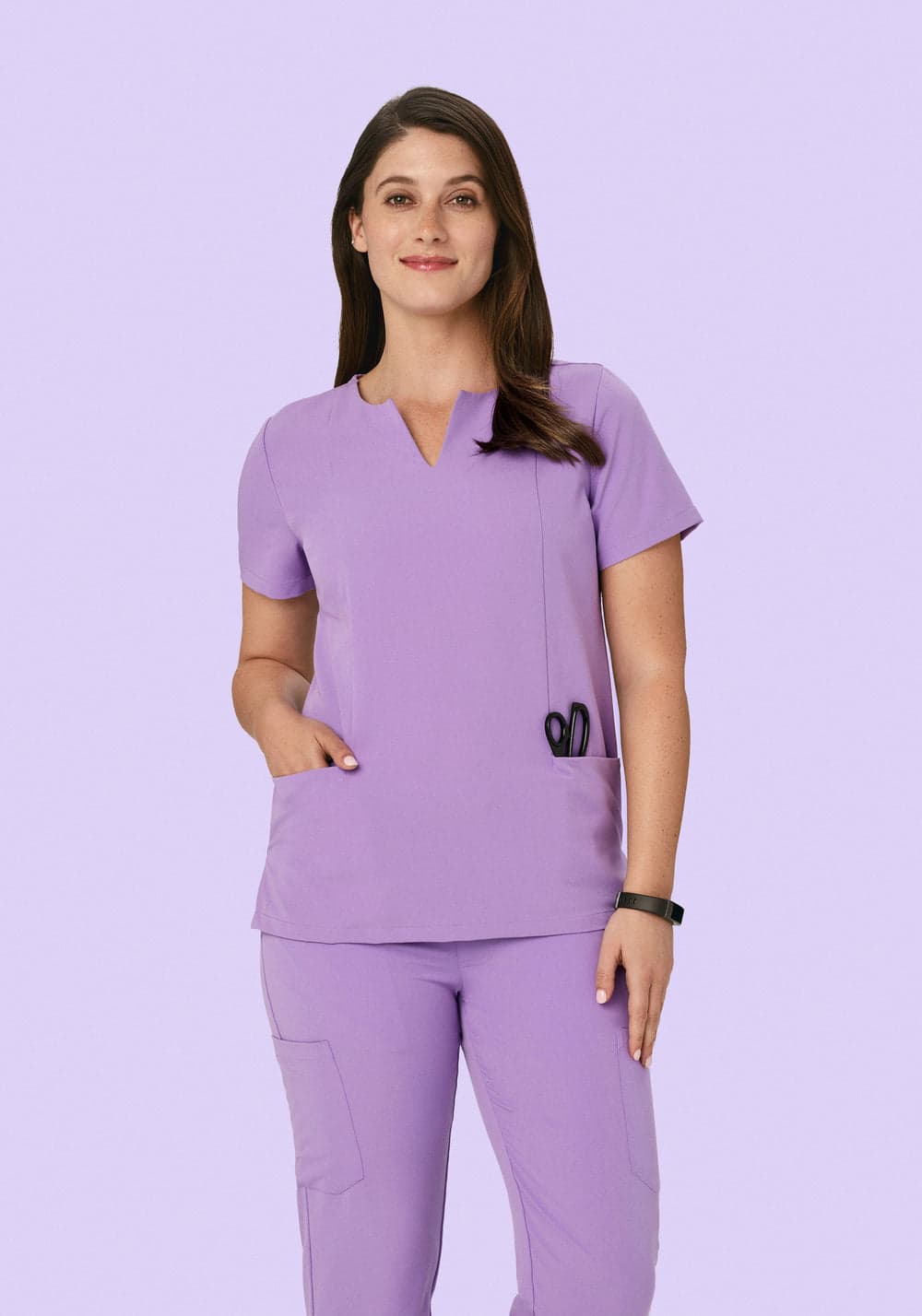 5 Cepli Çentik Yaka Scrub Üst — Lavanta