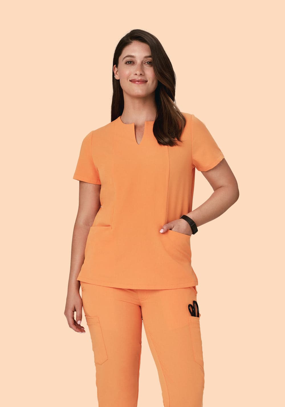 5 Cepli Çentik Yaka Scrub Üst — Kavun