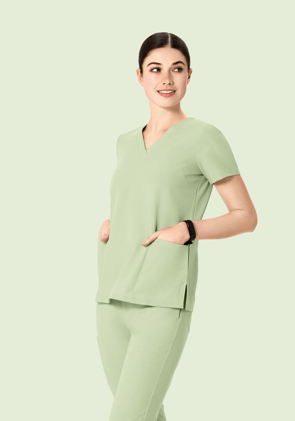 6 Cepli Scrub Üst — Matcha Yeşili