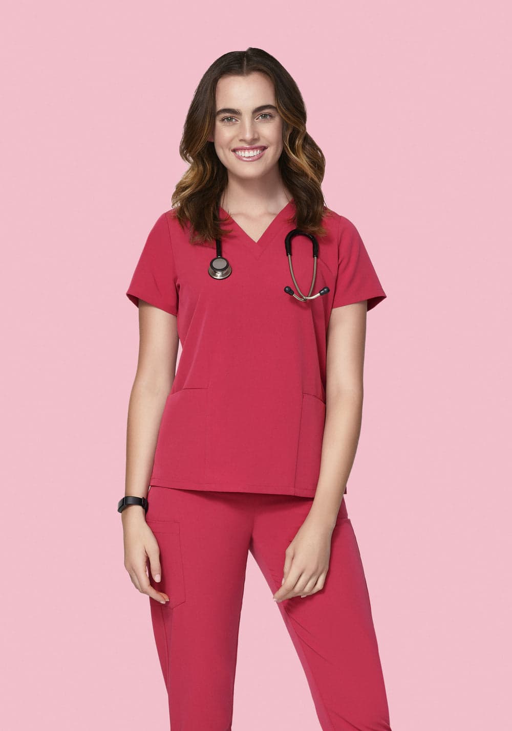 6 Cepli Scrub Üst — Koyu Gül