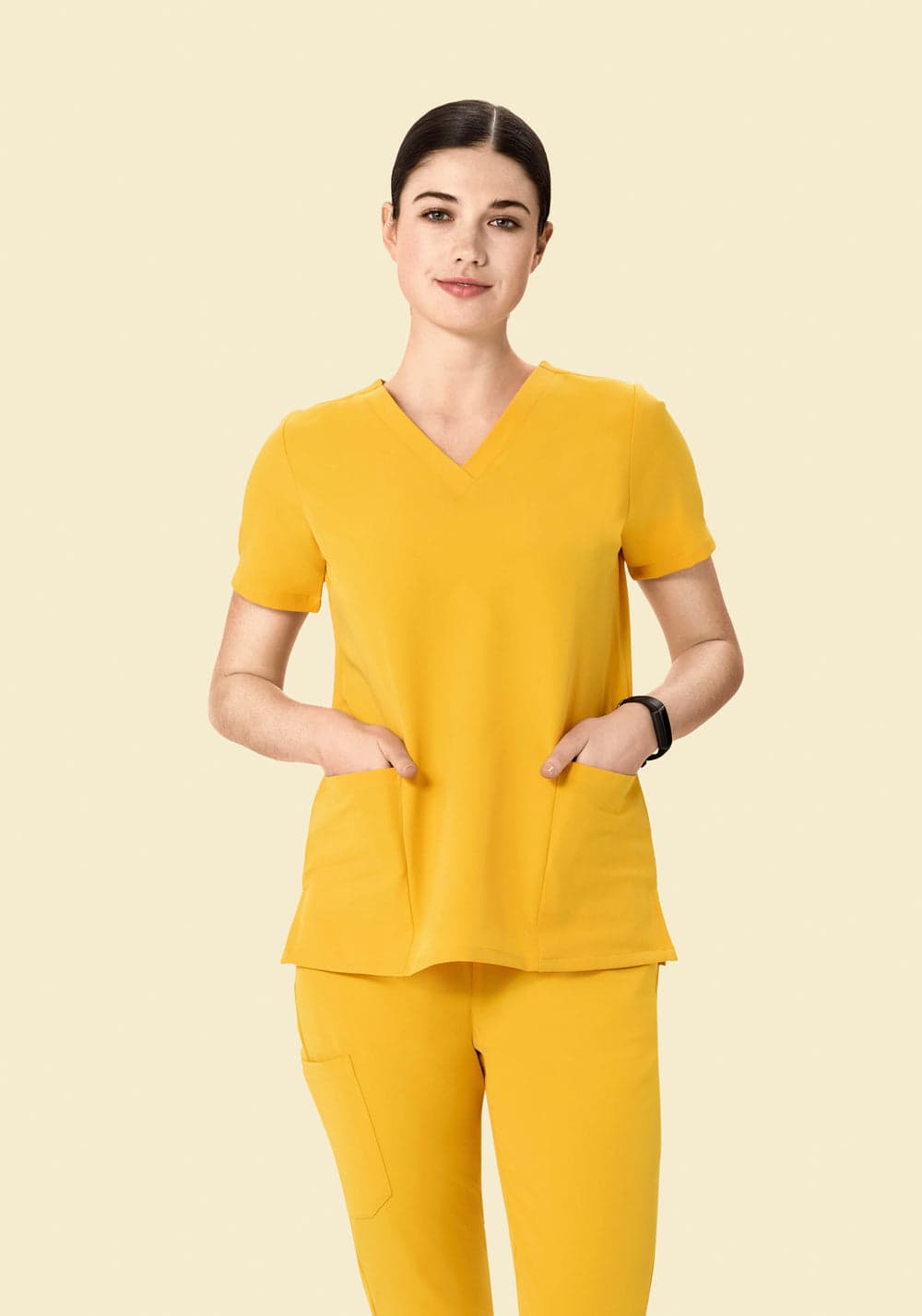 6 Cepli Scrub Üst — Hardal Sarısı