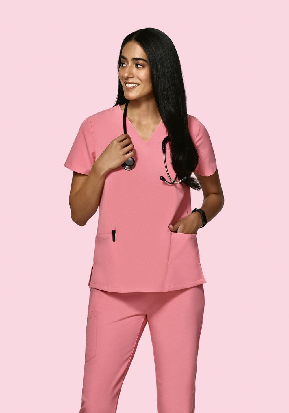 6 Cepli Scrub Üst — Şakayık Pembesi