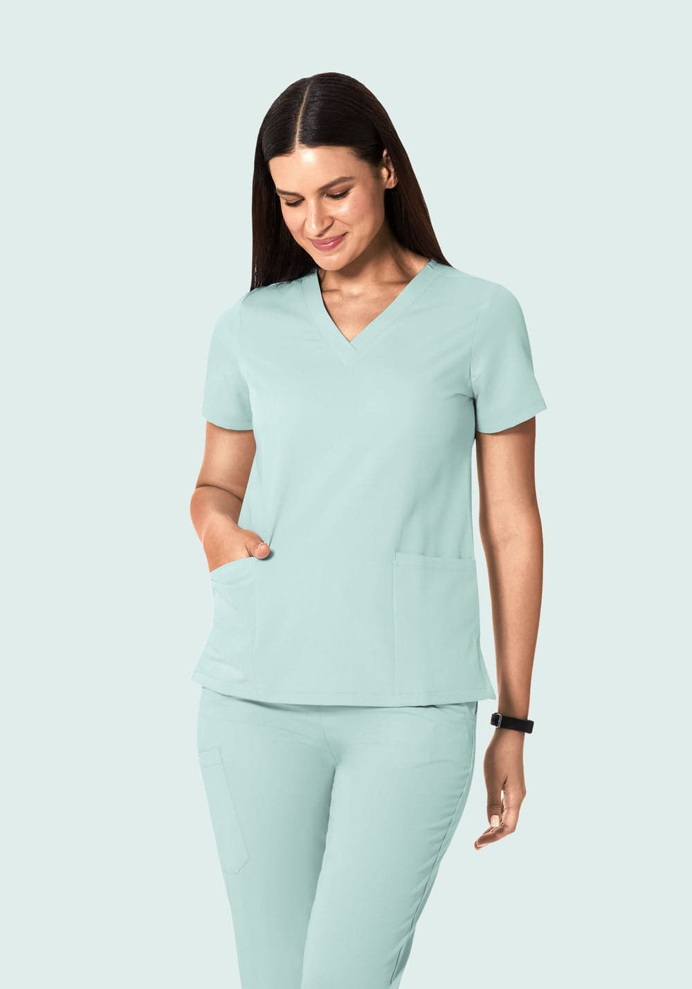 6 Cepli Scrub Üst — Gümüş Mavisi