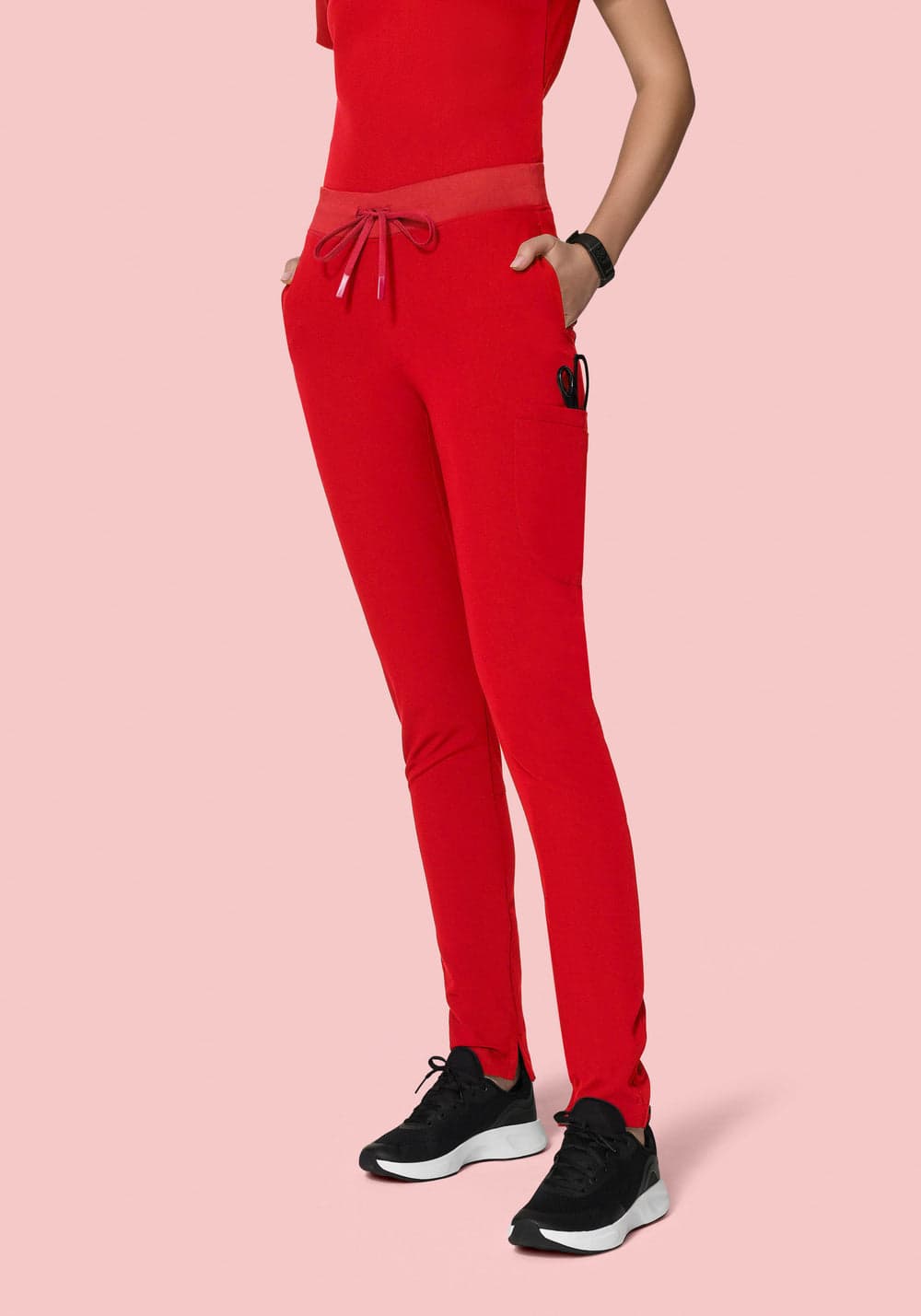6 Cepli Slim Scrub Pantolon — Şeker Kırmızısı