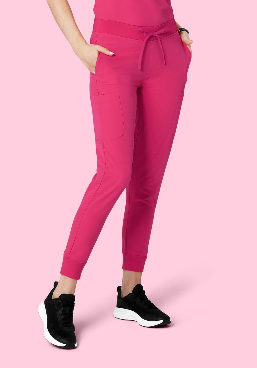 9 Cepli Jogger Scrub Pantolon — Fuşya Pembe