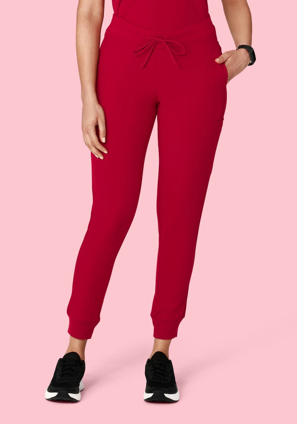 9 Cepli Jogger Scrub Pantolon — Koyu Kırmızı