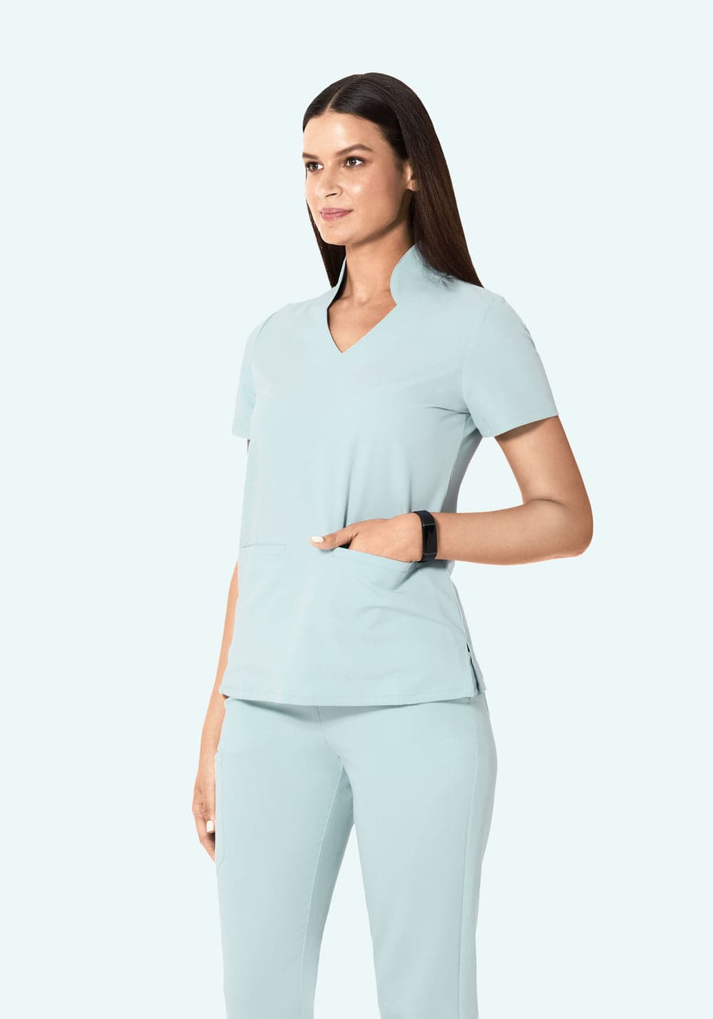 Çok Yönlü Yaka Scrub Üst — Açık Mavi