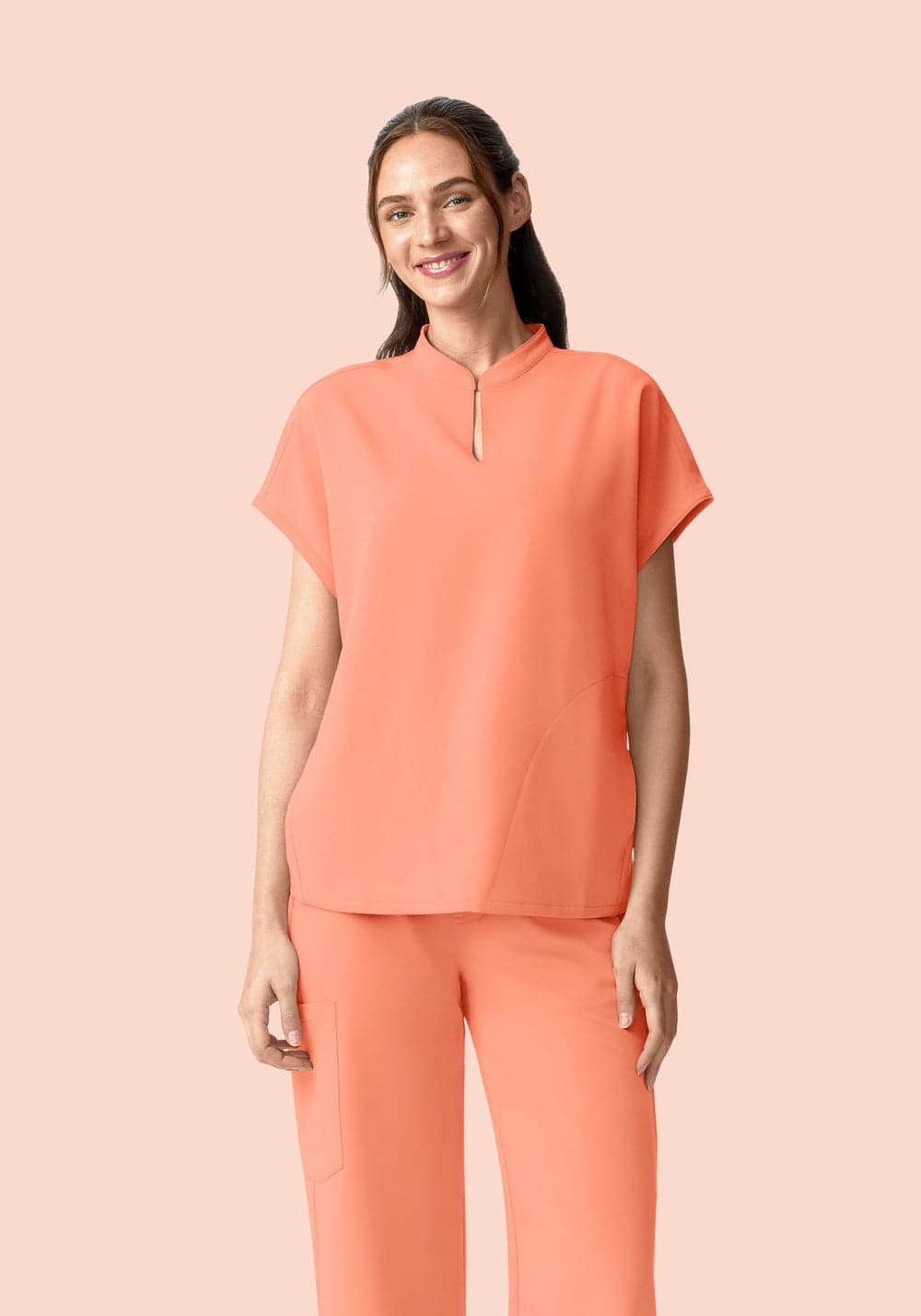 Hakim Yaka Dolman Scrub Üst — Şeftali