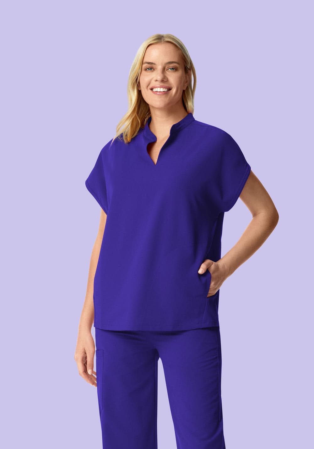 Hakim Yaka Dolman Scrub Üst — Üzüm Moru