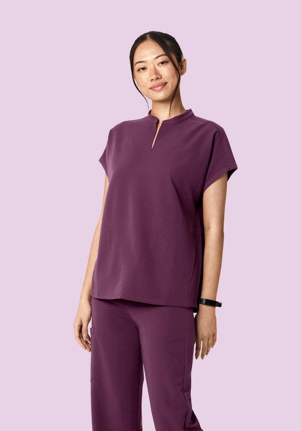 Hakim Yaka Dolman Scrub Üst — Bordo