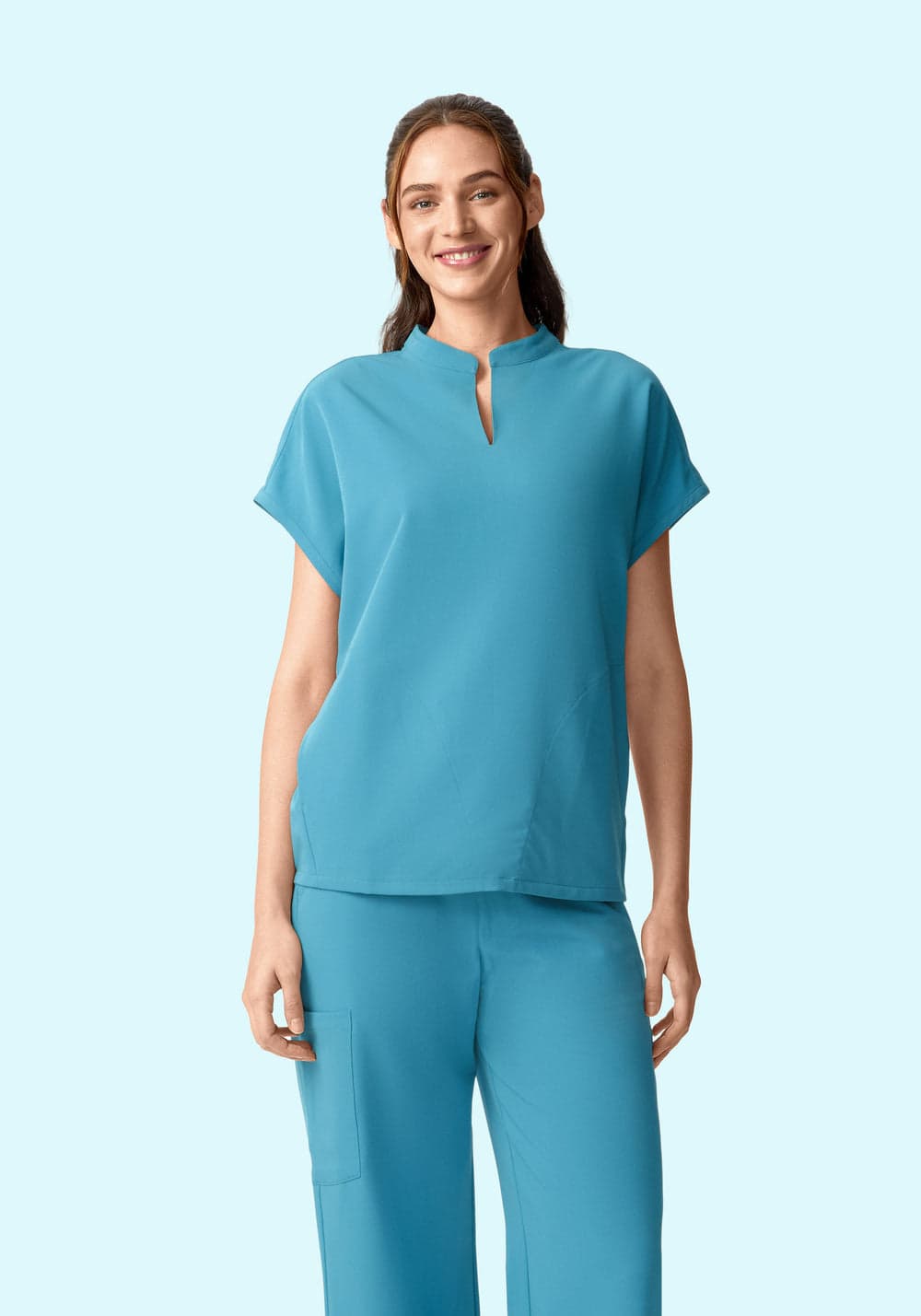 Hakim Yaka Dolman Scrub Üst — Dalga Mavisi