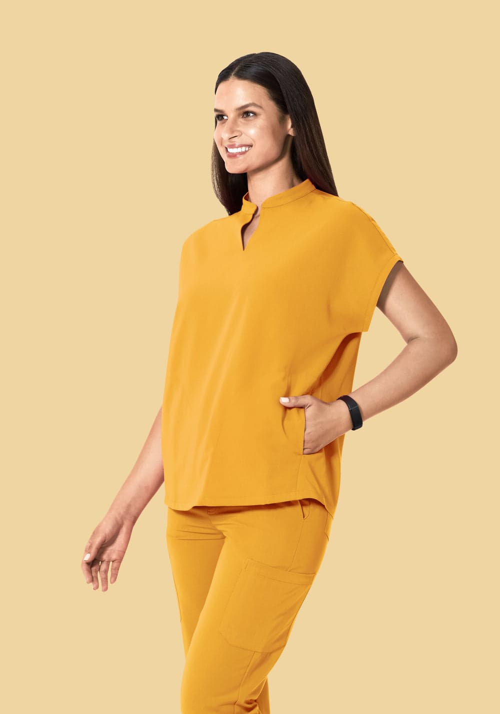 Hakim Yaka Dolman Scrub Üst — Bal