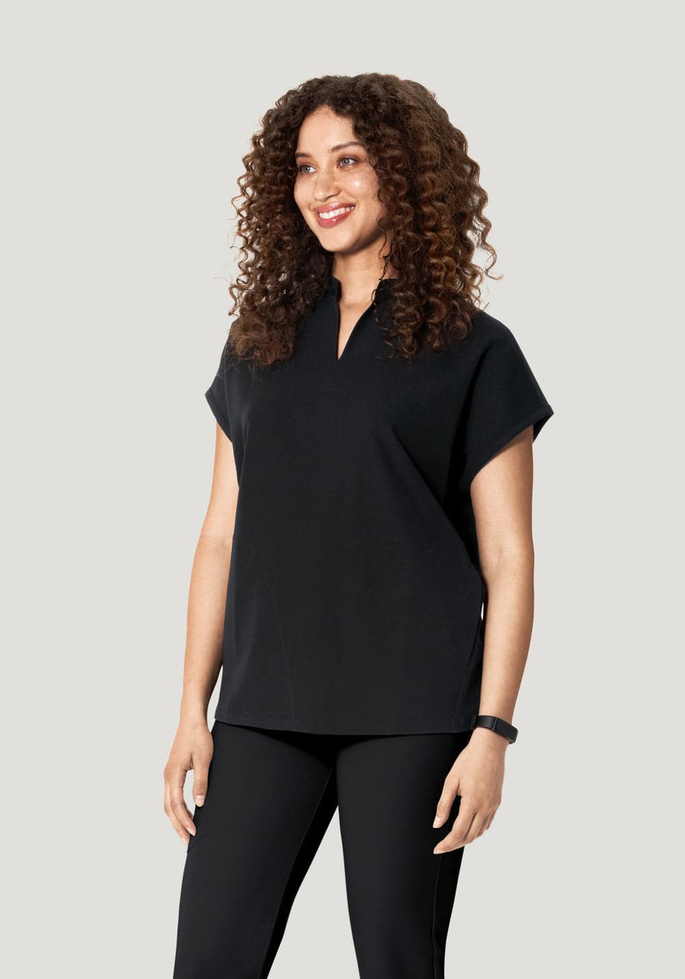 Hakim Yaka Dolman Scrub Üst — Siyah
