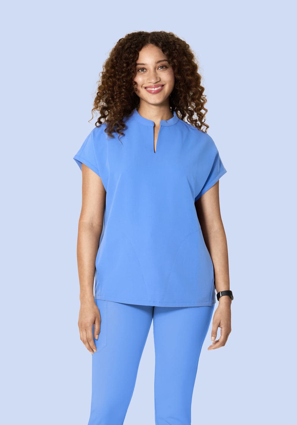 Hakim Yaka Dolman Scrub Üst — Buz Mavisi