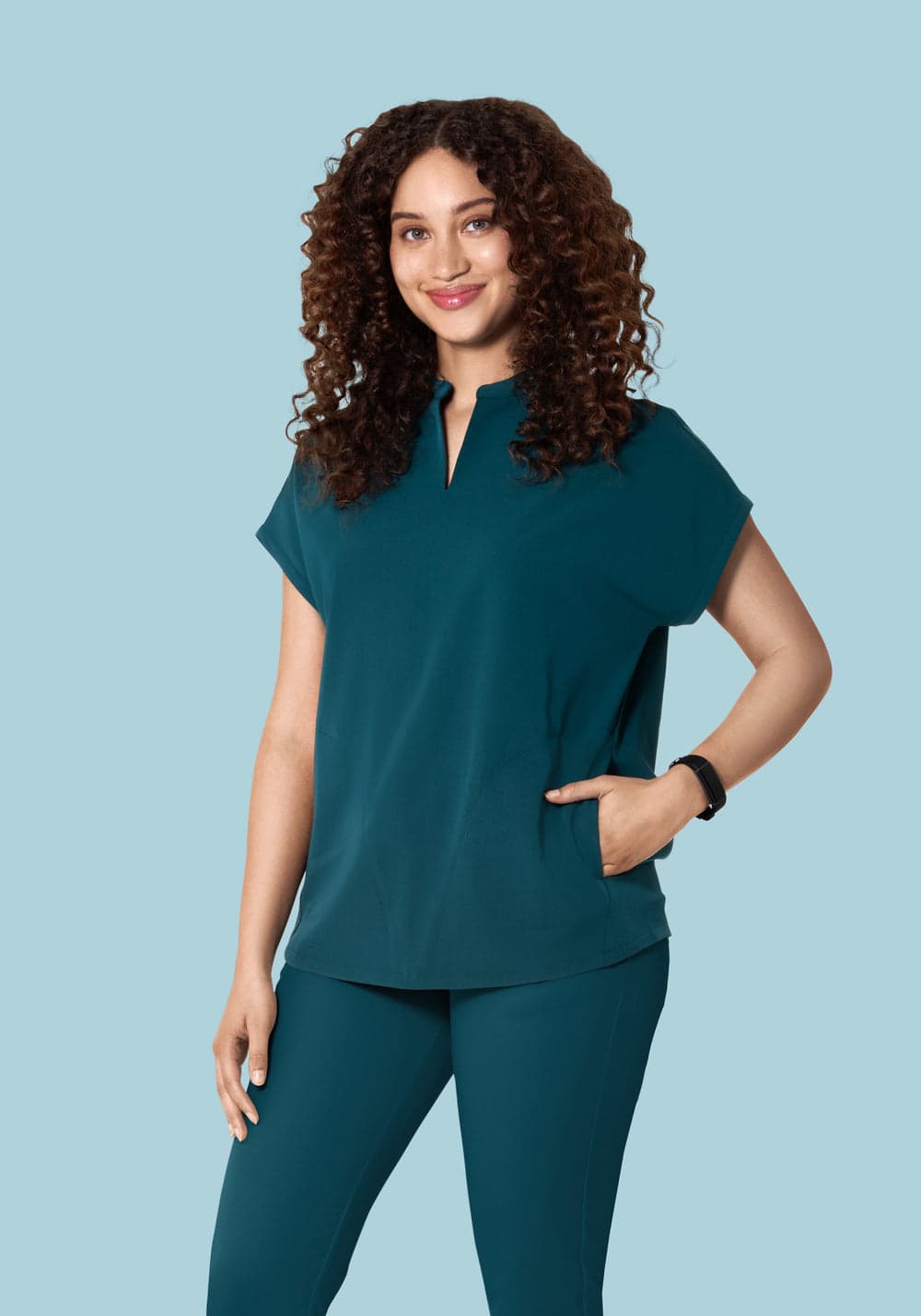 Hakim Yaka Dolman Scrub Üst — Karayip Mavisi
