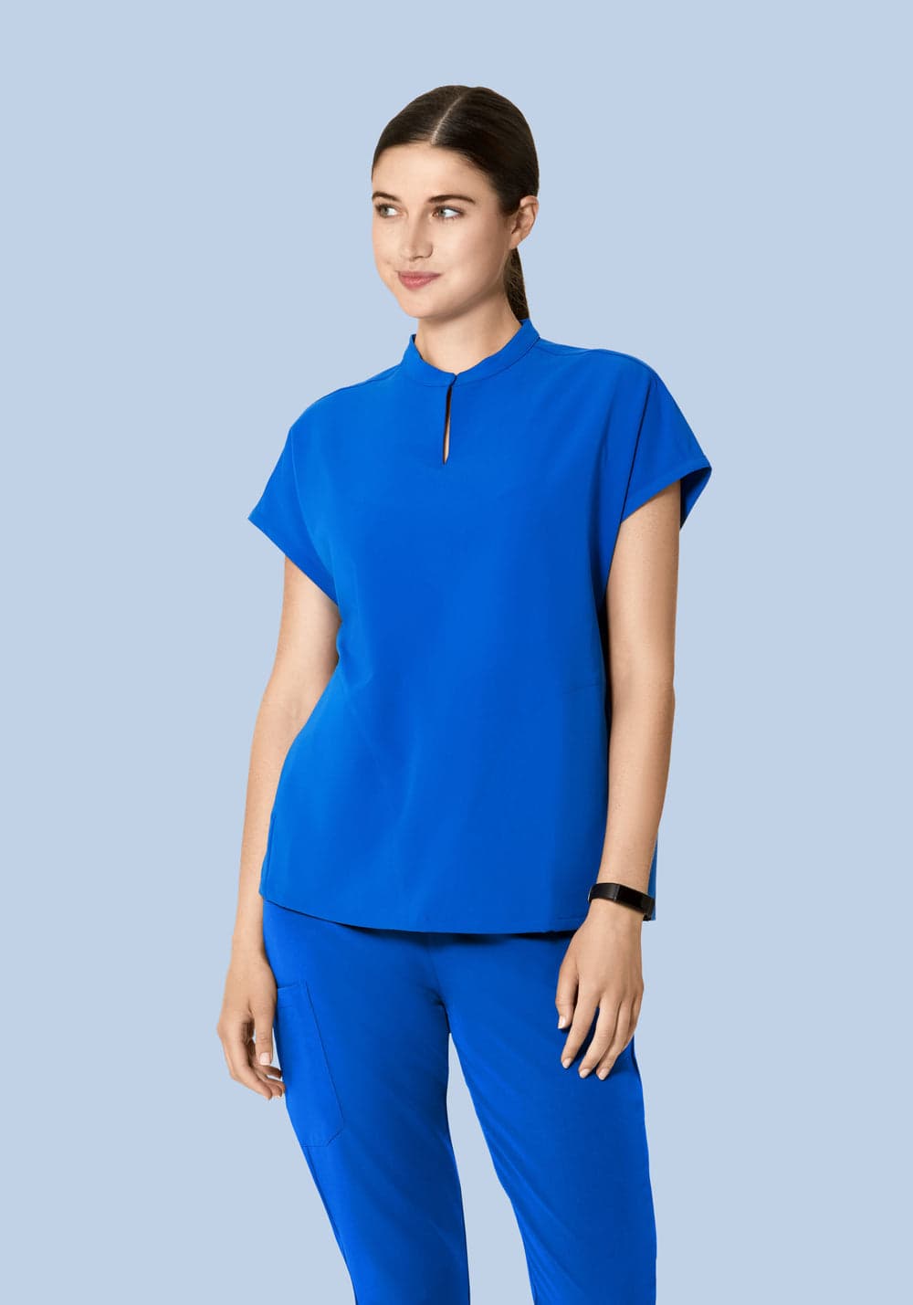 Hakim Yaka Dolman Scrub Üst — Saks Mavisi