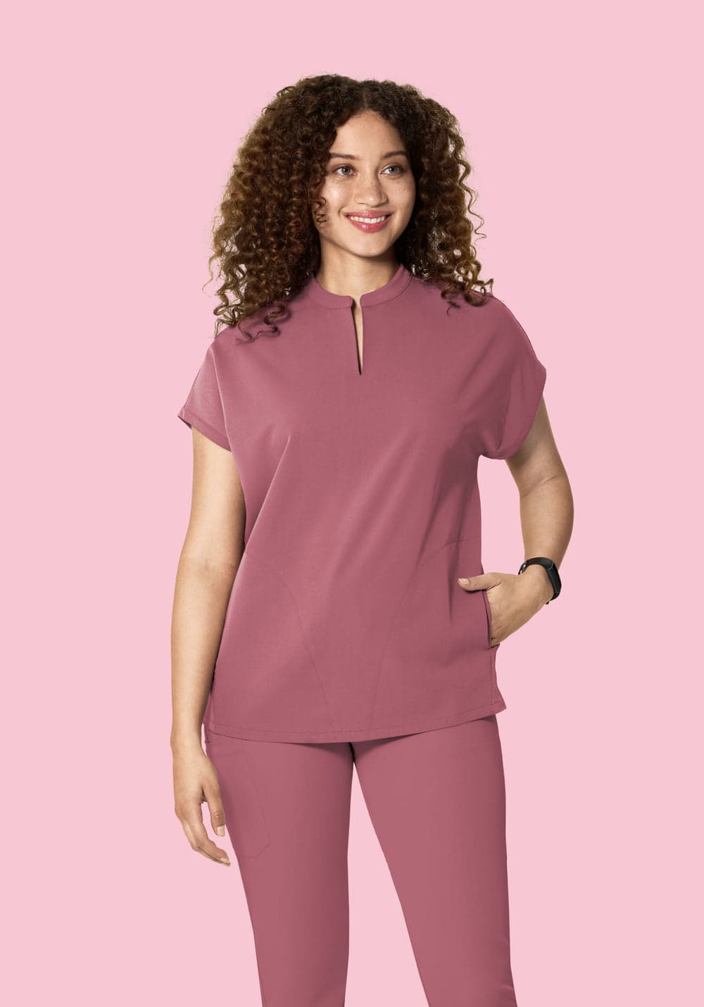 Hakim Yaka Dolman Scrub Üst — Lila