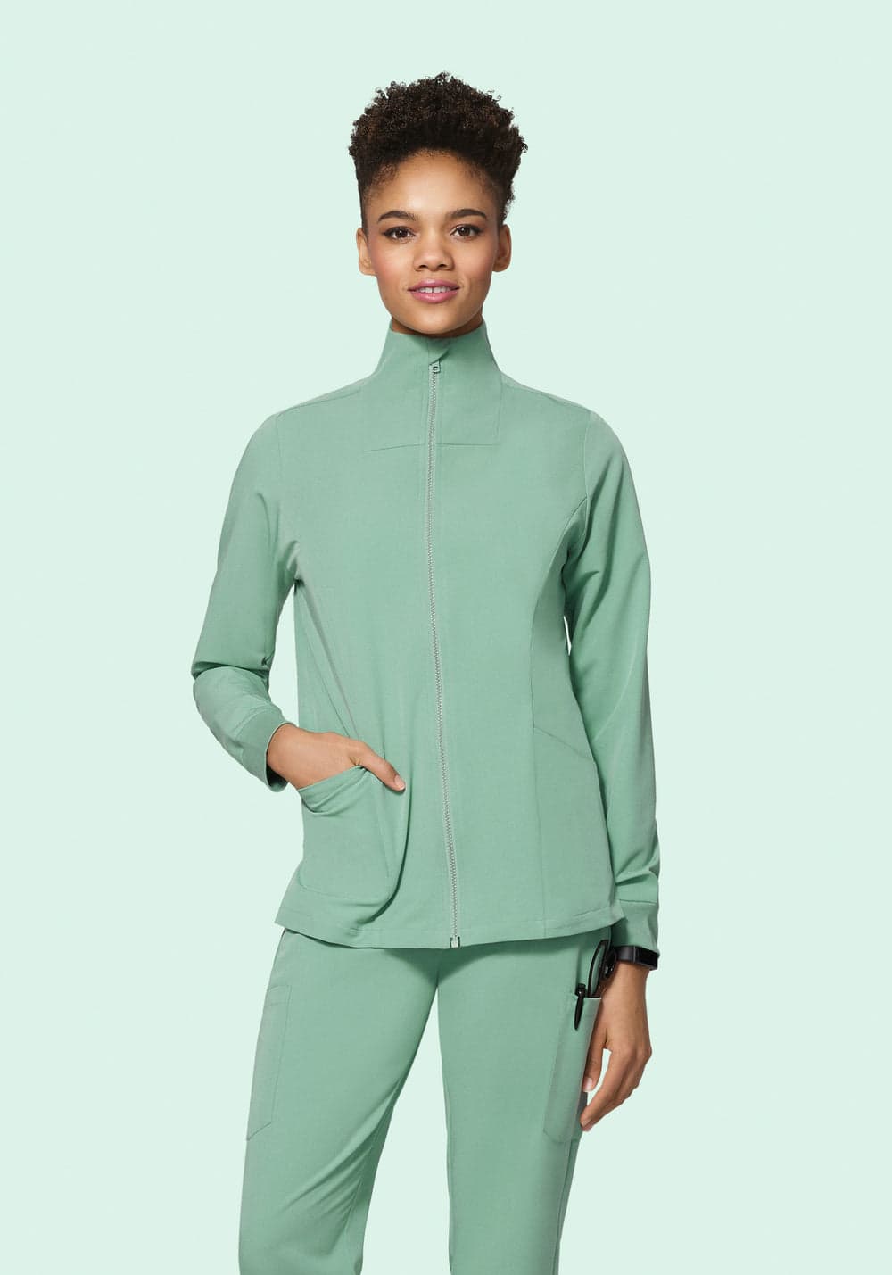 Kadın Modern Scrub Ceket — Yeşim