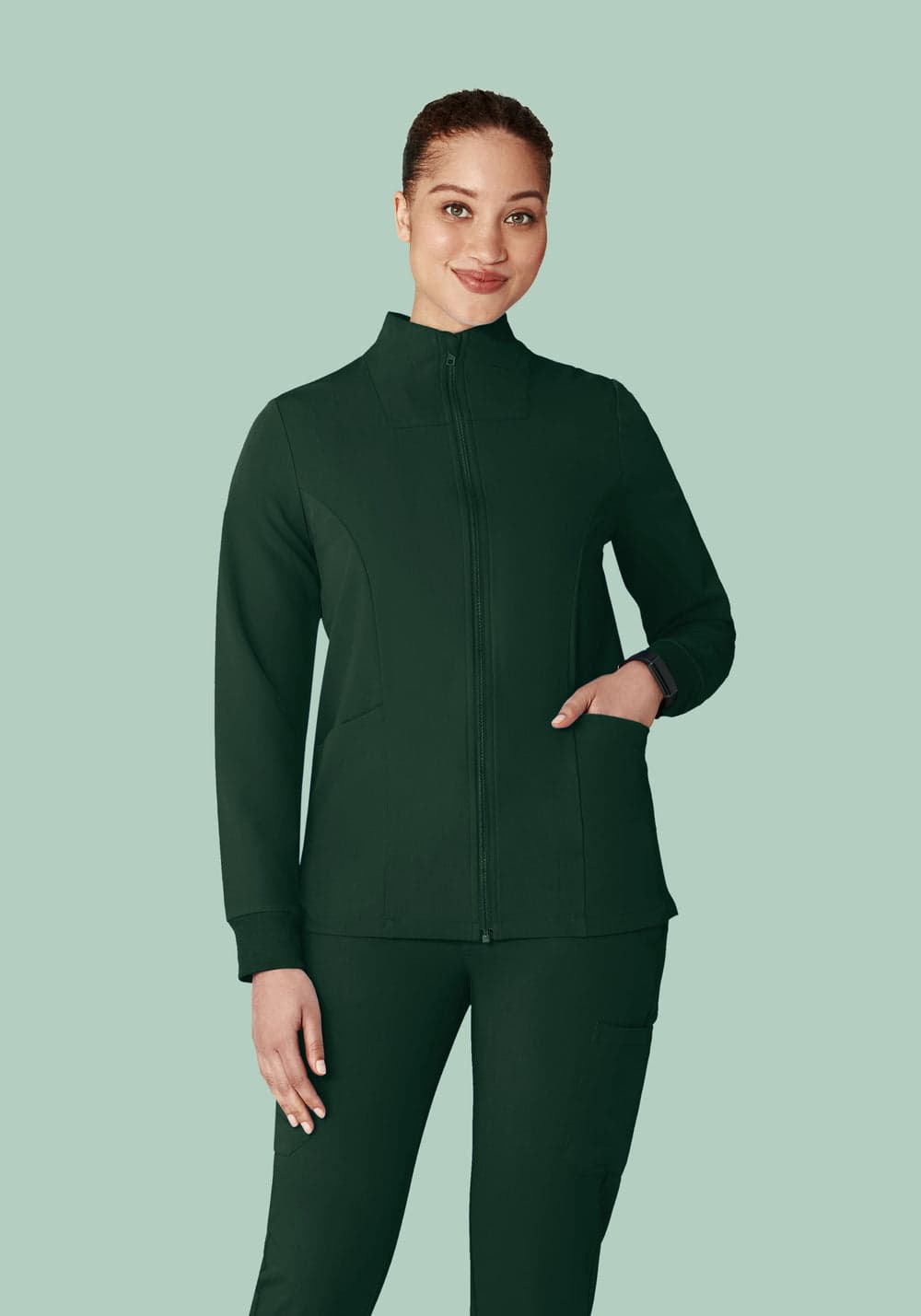 Kadın Modern Scrub Ceket — Gece Yeşili