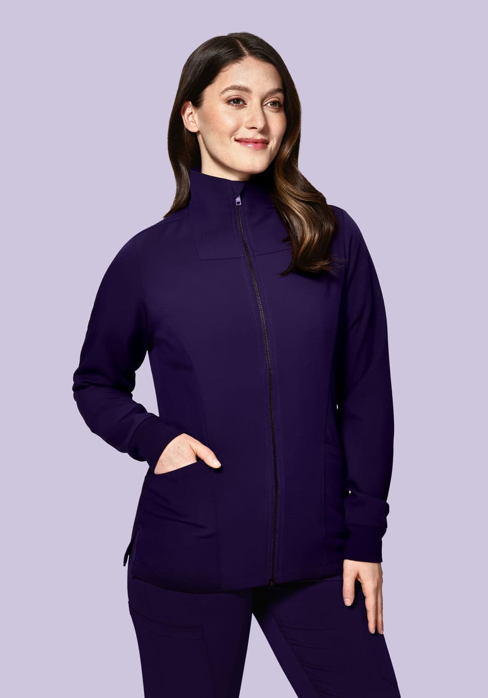 Kadın Modern Scrub Ceket — Patlıcan Moru