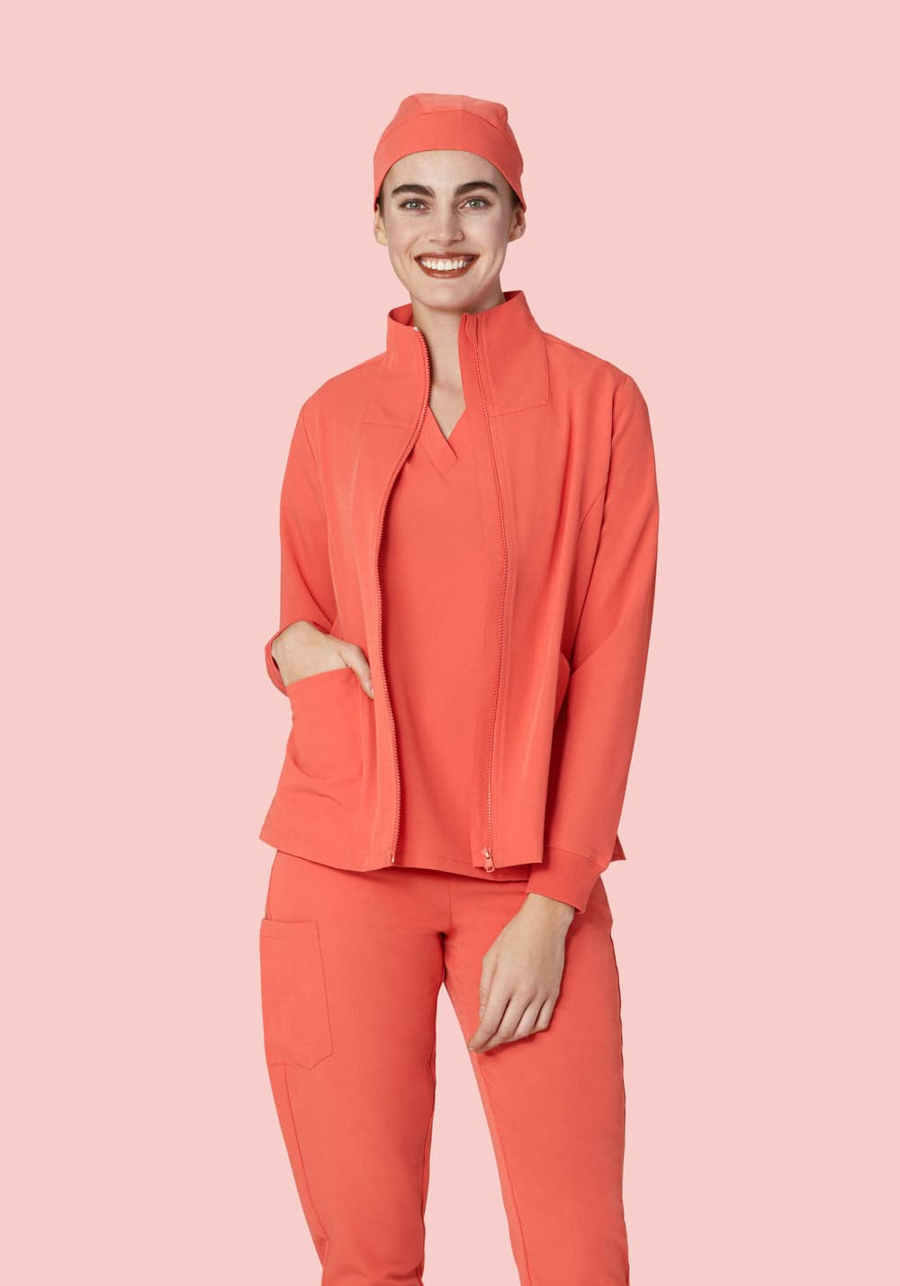 Kadın Modern Scrub Ceket — Mercan