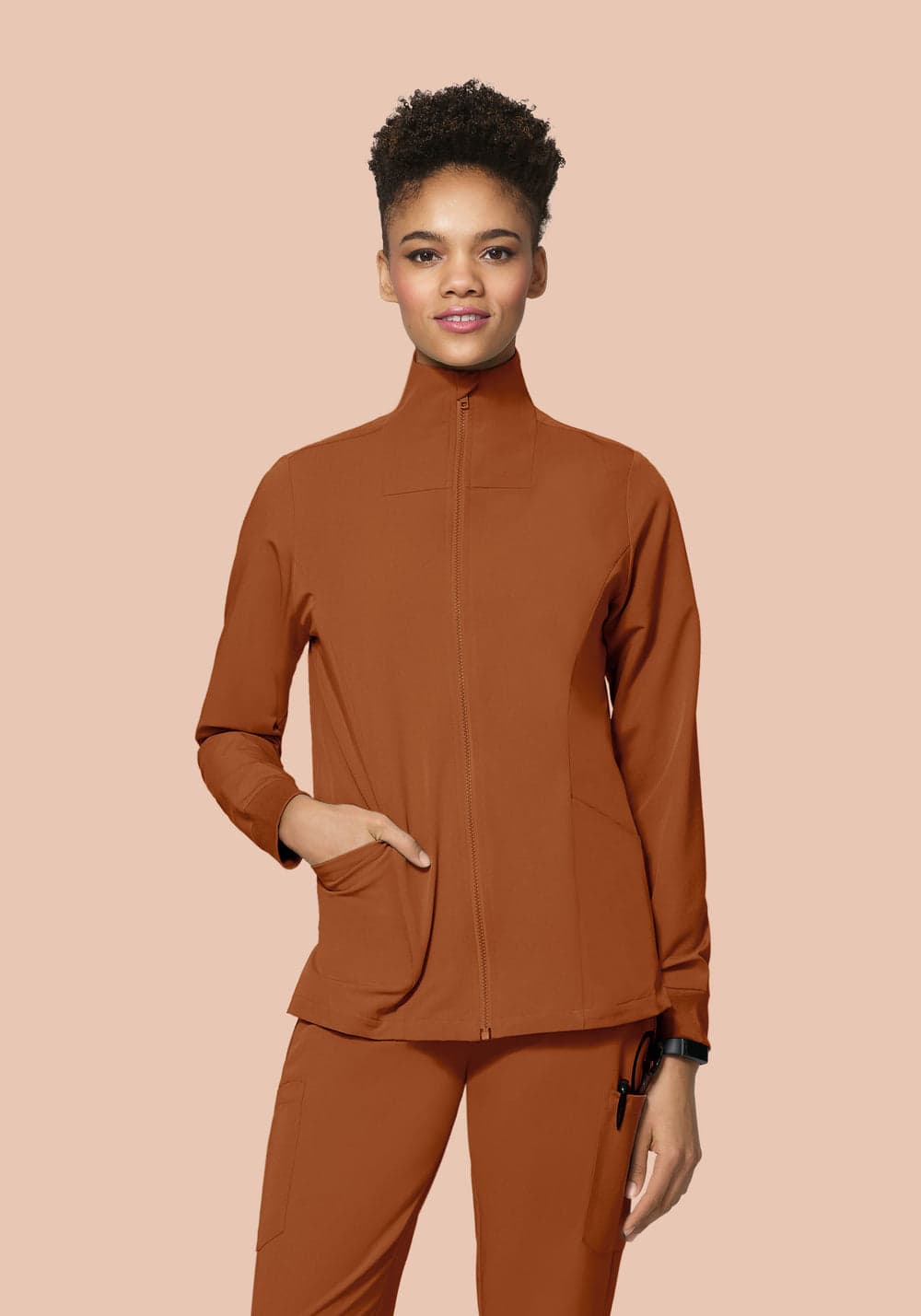 Kadın Modern Scrub Ceket — Pekan Kahvesi