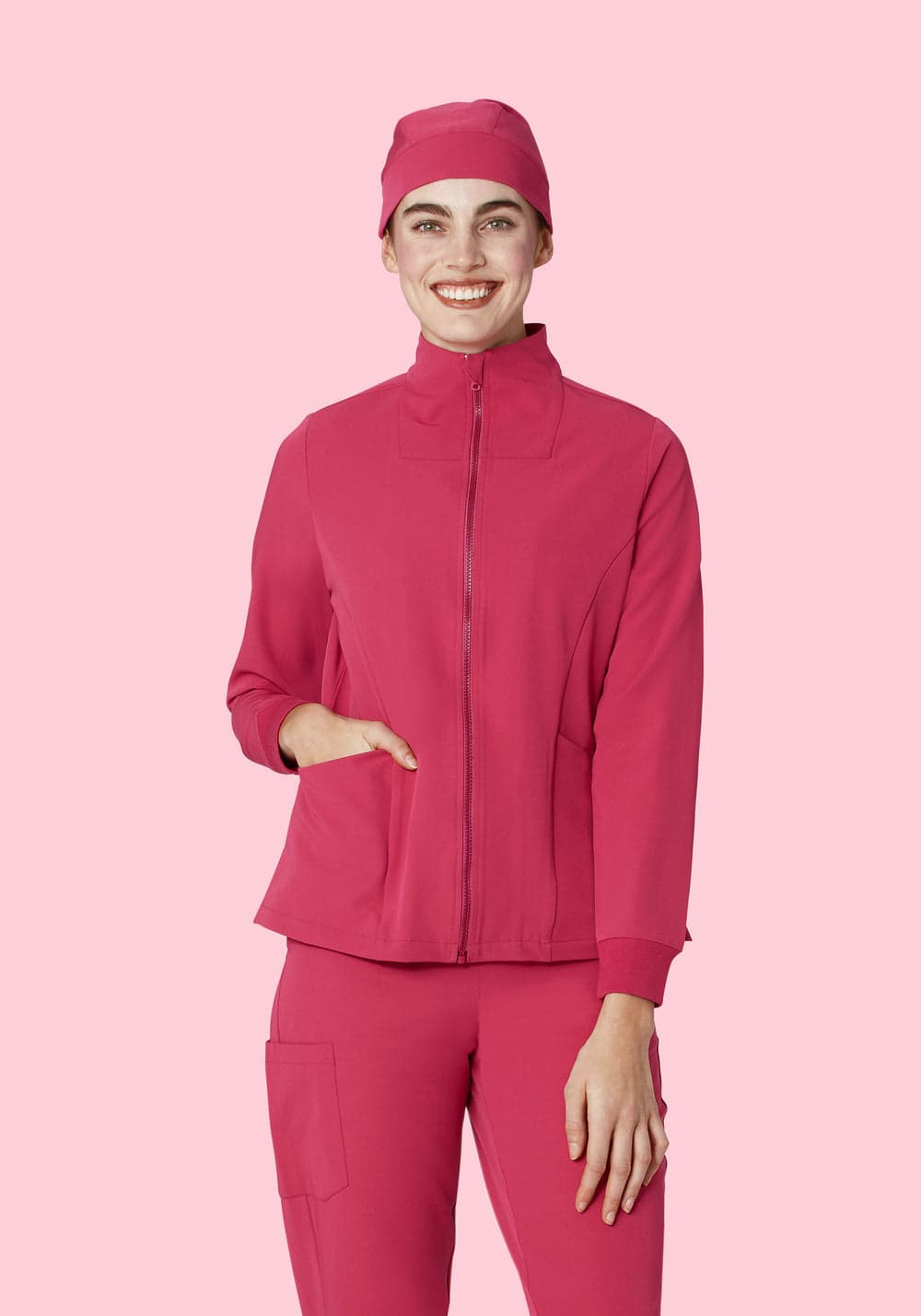 Kadın Modern Scrub Ceket — Koyu Macenta