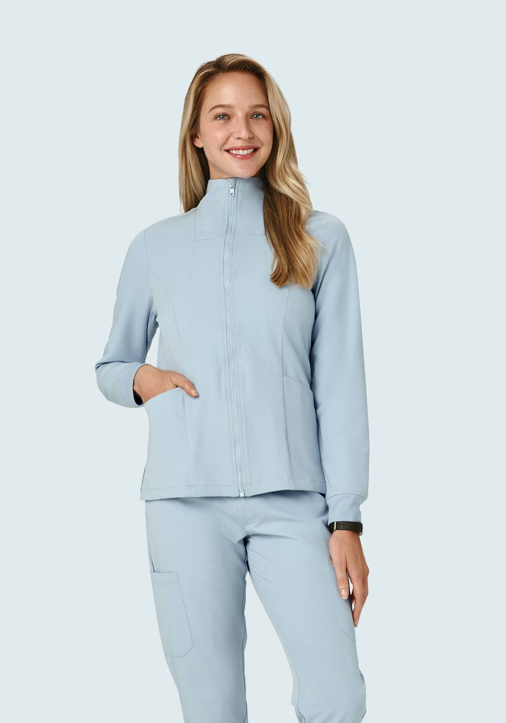 Kadın Modern Scrub Ceket — Pudra Mavisi
