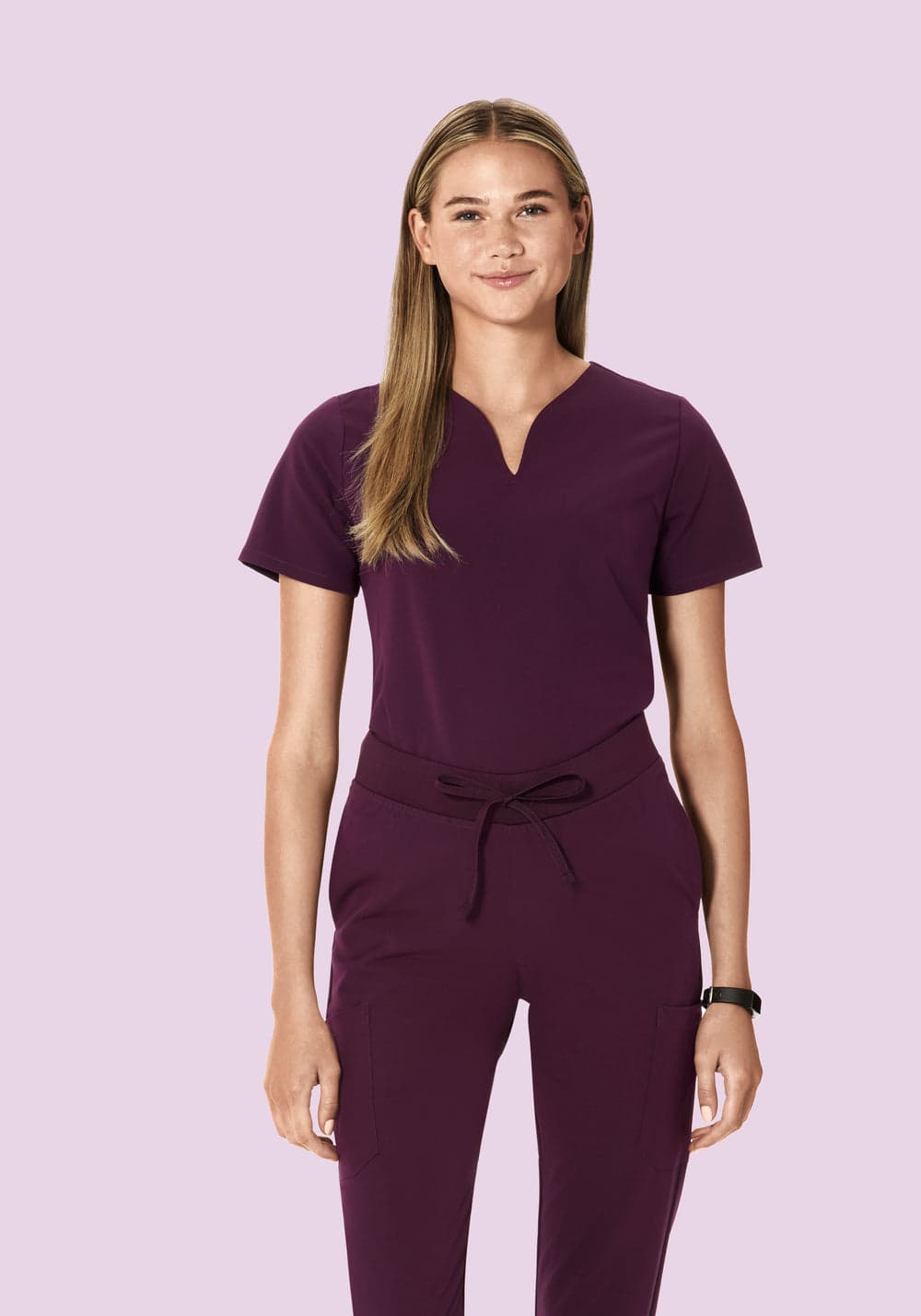 Oval V Yaka Scrub Üst — Açai Moru