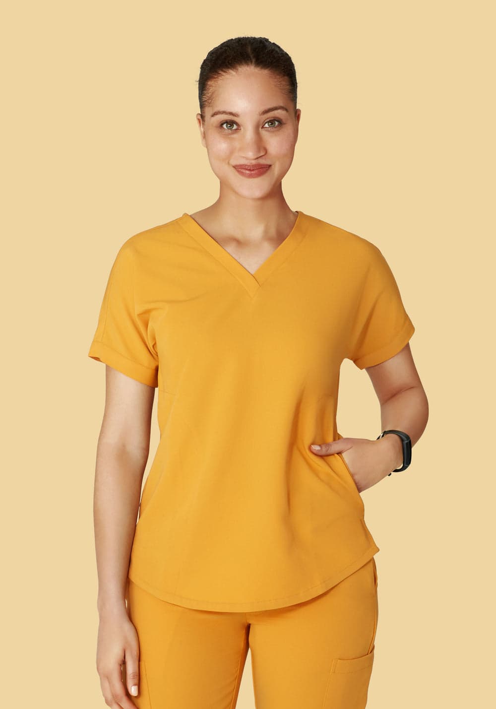 Oversize V Yaka Scrub Üst — Bal