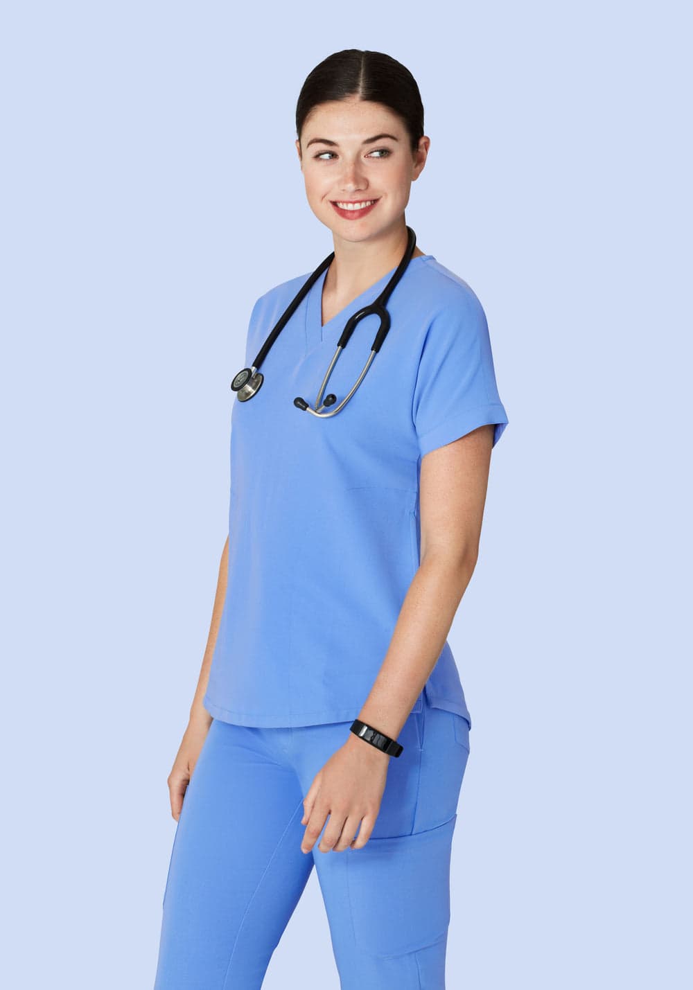 Oversize V Yaka Scrub Üst — Buz Mavisi