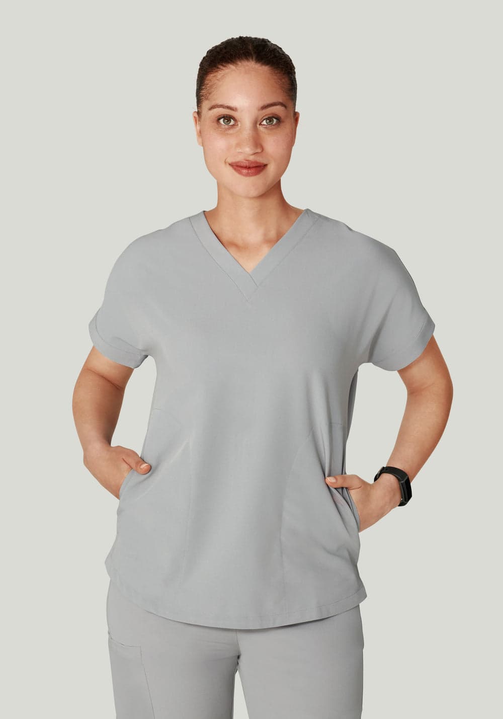 Oversize V Yaka Scrub Üst — Bulut Grisi