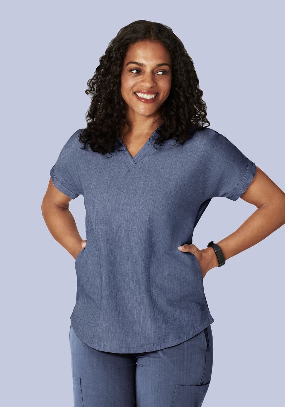Oversize V Yaka Scrub Üst — Kırçıllı Denim