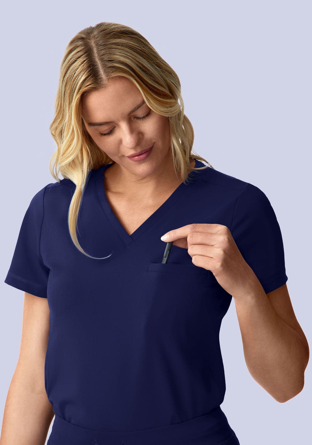 Soft Stretch Göğüs Cepli Scrub Üst — Lacivert